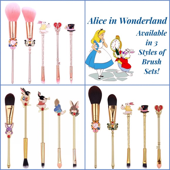 Alice in Wonderland Gold 5 Piece Makeup Brush Set - Picture 16 of 17
